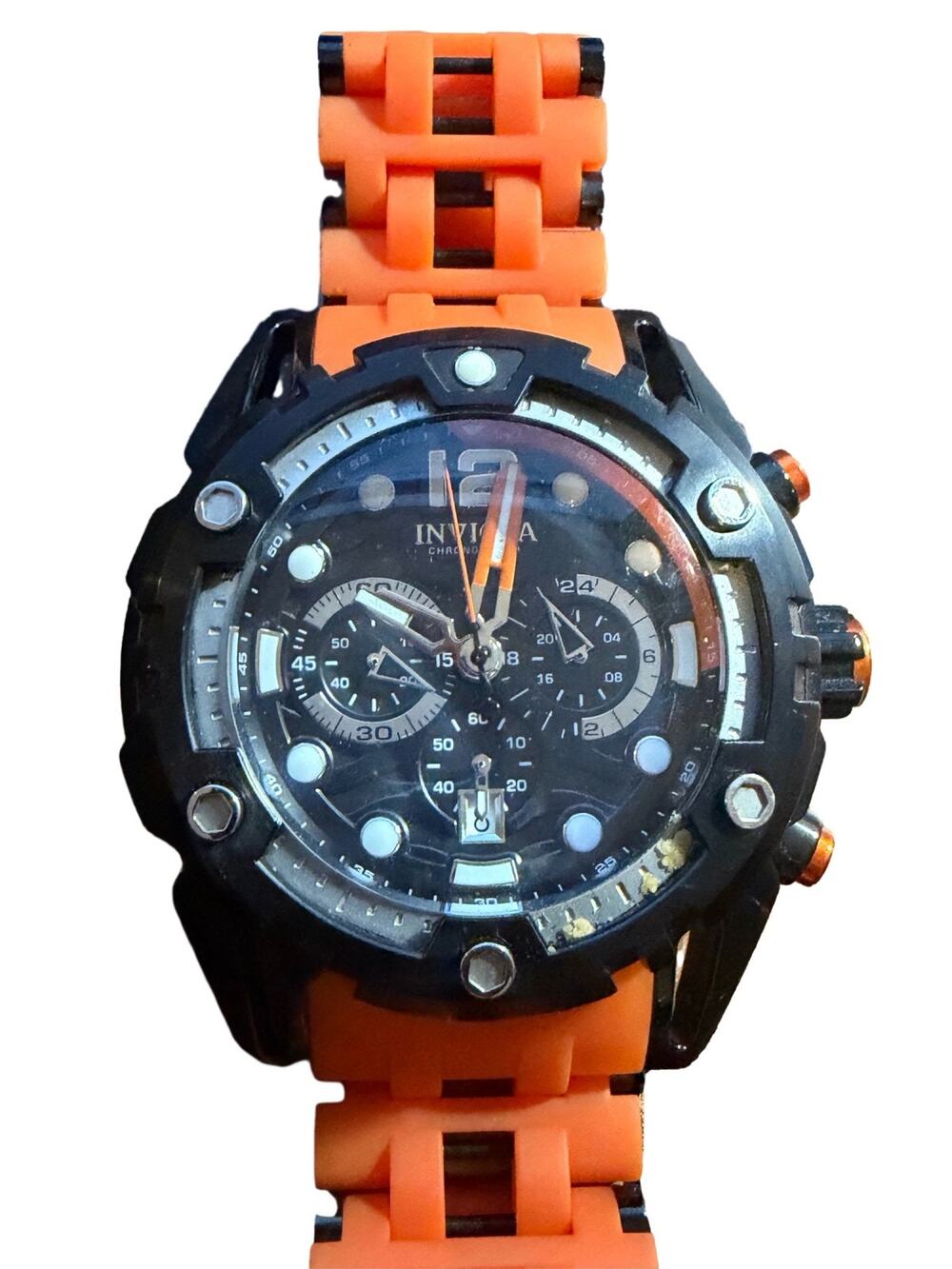 Invicta Sea Hunter Men's Chronograph 52mm Black Dial Orange Band Watch
